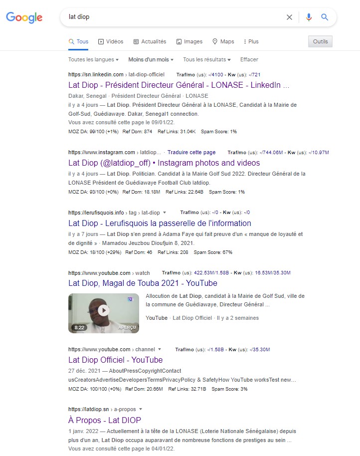 Capture Google de notre travail accompli